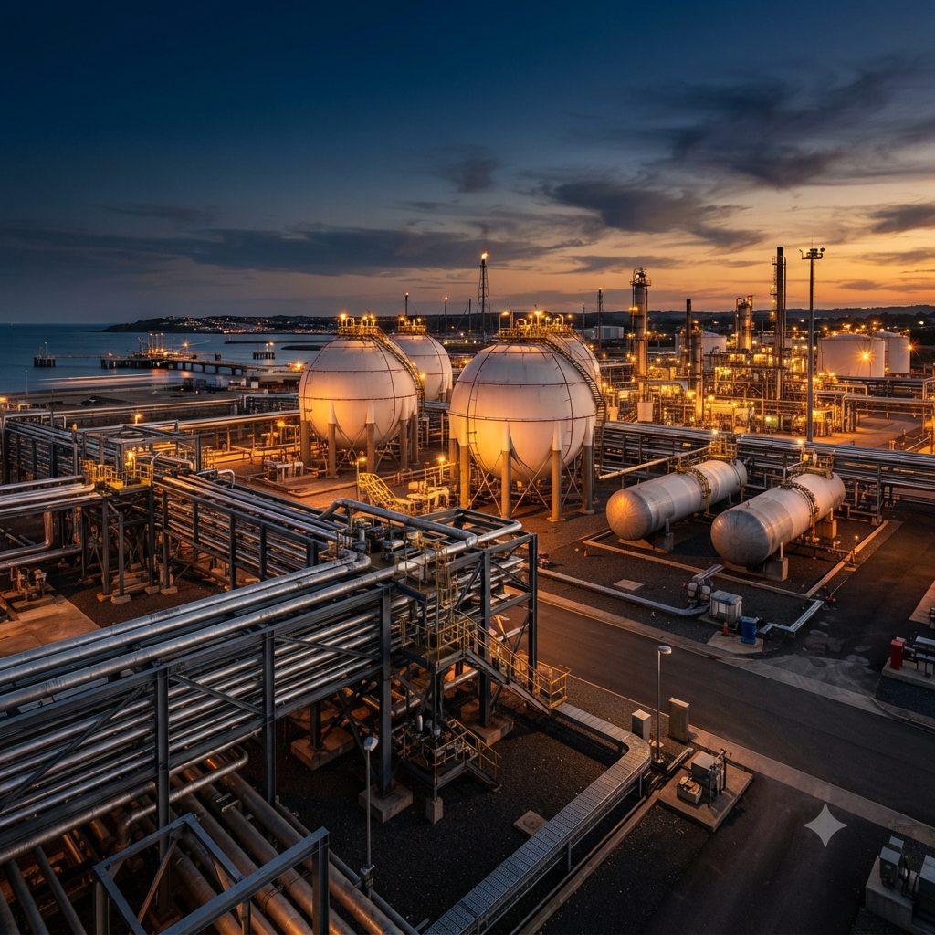 LPG spherical storage tanks at an industrial terminal, representing BRONCI's LPG supply